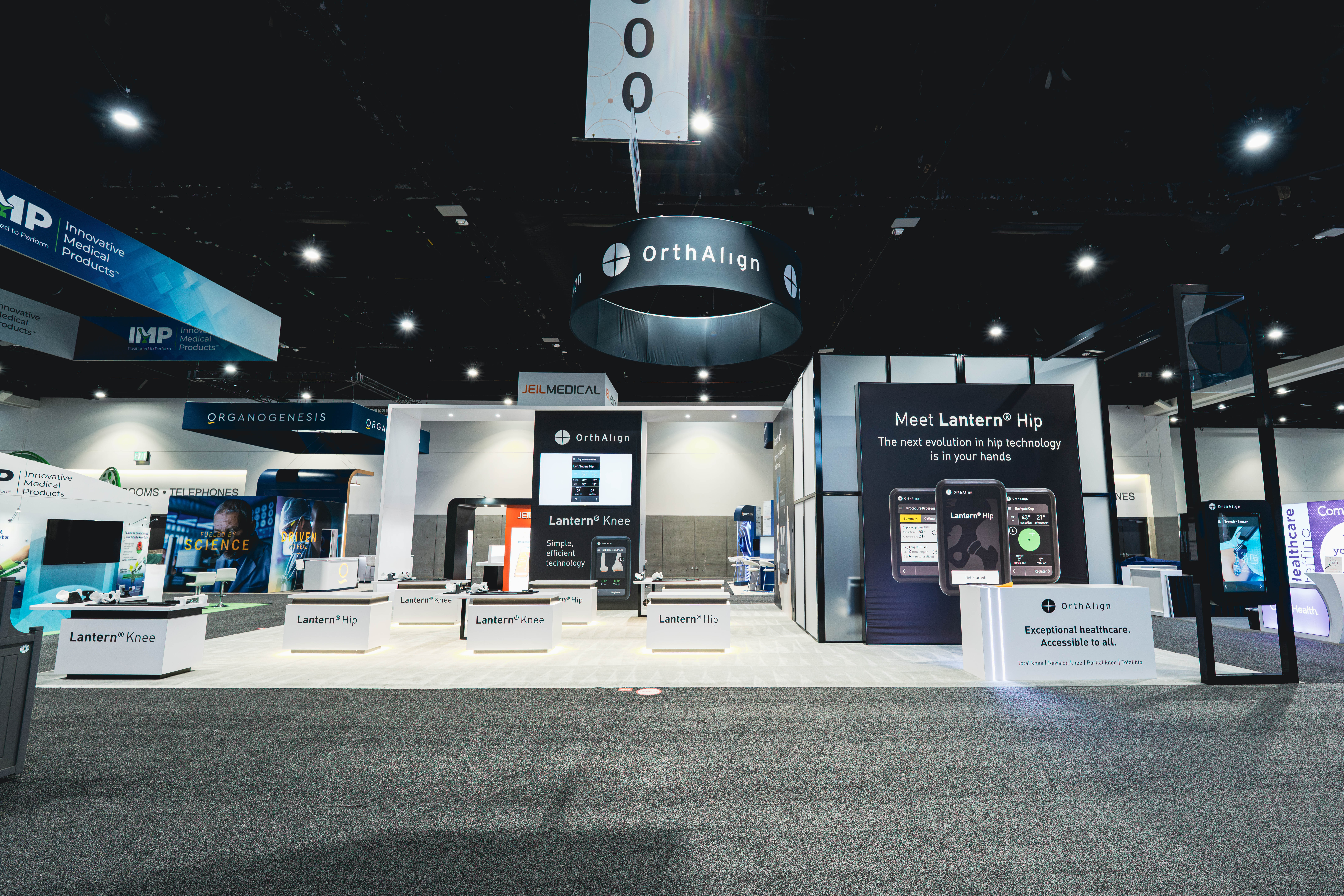 Full view of OrthAlign’s custom booth at AAHKS, built by Disciple Built